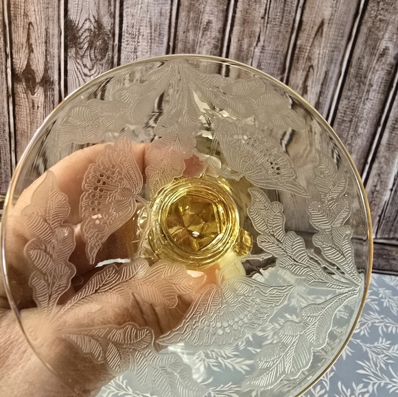 Pair of Vintage Yellow Depression Glass Etched Floral Candle Candlestick Holders - Picture 5 of 8